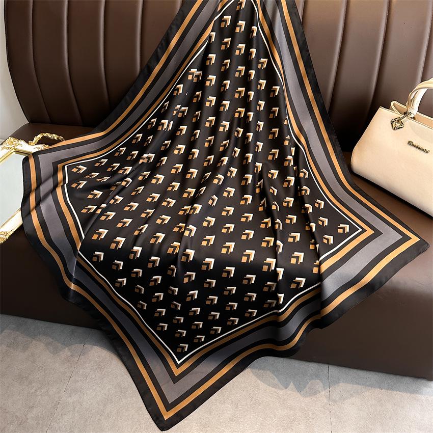 Versatile British-Style Silk Square Scarf - 90cm Solid Color Shawl & Headscarf