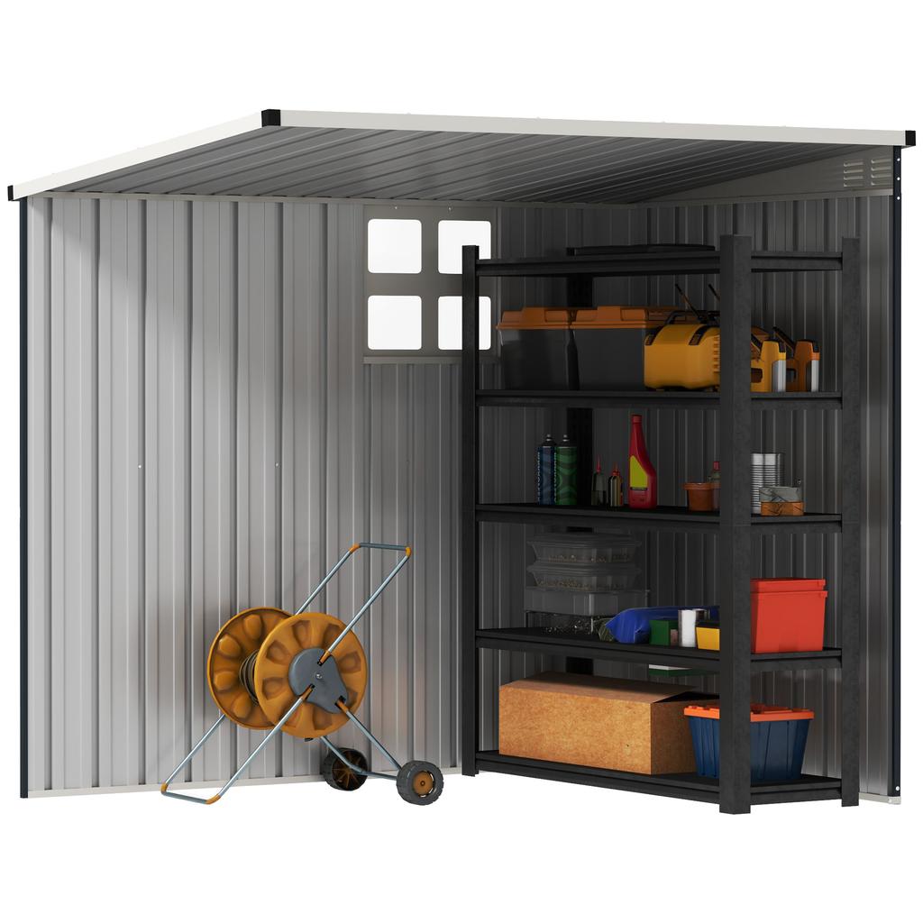 4 x 6ft Garden Metal Shed, Outdoor Storage Shed with Window, 2 Vents and Lockable Door for Garden, Patio, Dark Grey