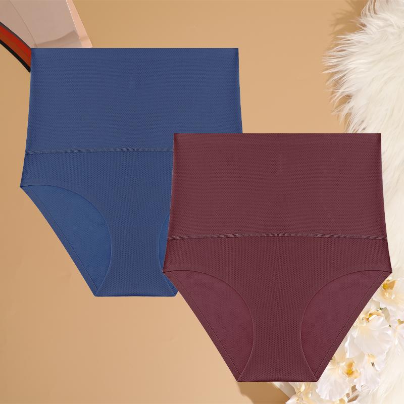 2 Pcs High Waist Seamless Flat Belly Underwear Women Female Abdominal Waffle Panties Hip Lift Briefs Breathable Shaperwear S-XXL