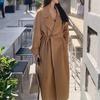2024 весеннее женское модное винтажное простое шерстяное пальто на шнуровке, женское корейское шикарное пальто большого размера, однотонное пальто с длинными рукавами