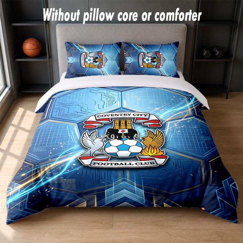 Coventry City Football Design Bed Bedding Set 1 Duvet Cover + 2 Pillowcases Soft Breathable Household Bed Linens