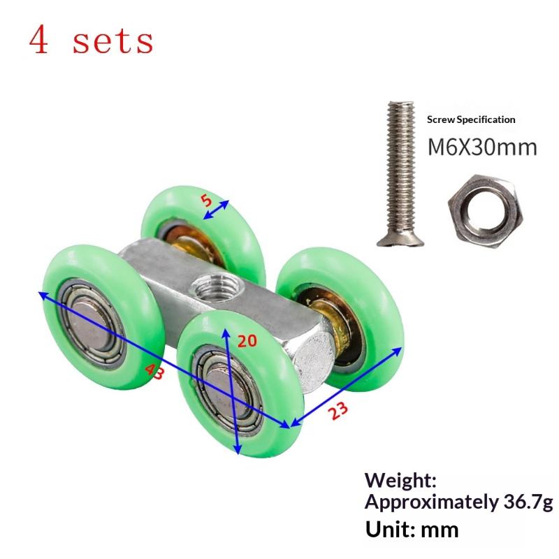 NEW 1/4Pcs Noise Reduction Shower Room Glass Wood Door With Clips Screw Sliding Door Pulley Roller Full Copper Bearing