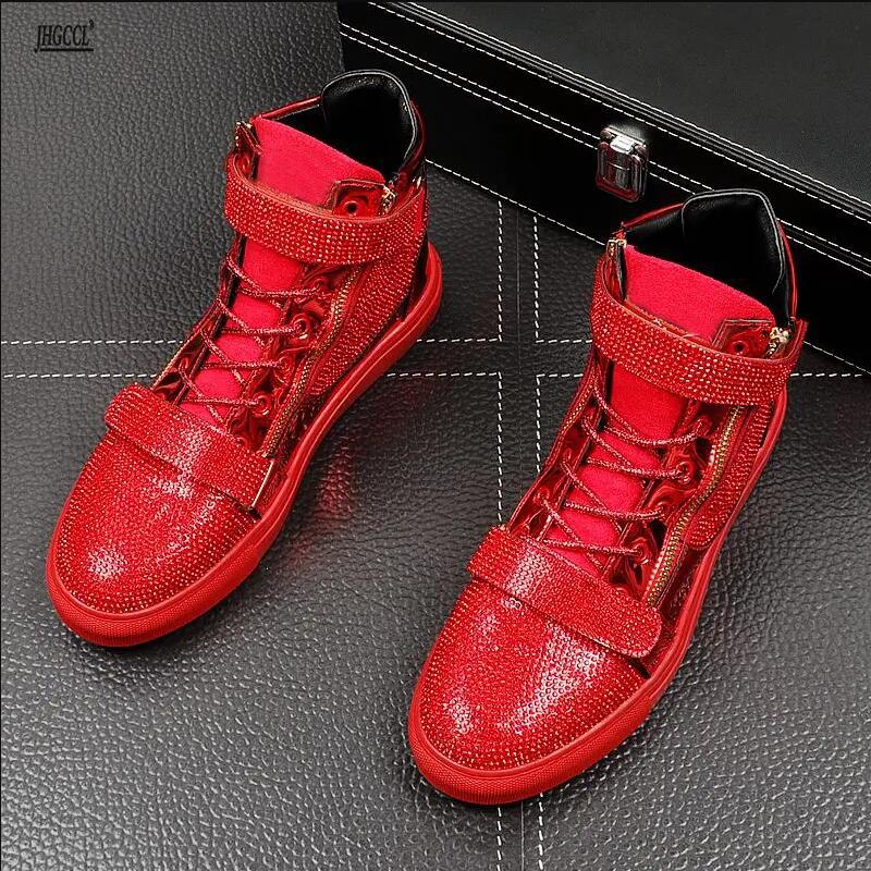 Мода Уютные Мужская Мода Повседневные Ботильоны на Пружинной Подошве Осень Высокий Верх Застежка-липучка Роскошные Дизайнерские Кроссовки Мужская Молодежная Тренд Обувь