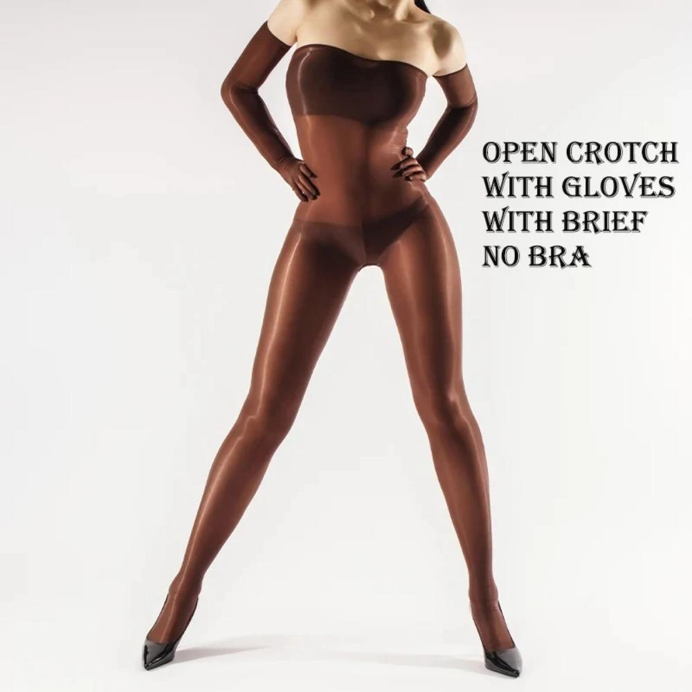 Глянцевые прозрачные колготки без бюстгальтера с открытой промежностью, черные колготки, женские комбинезоны для сна