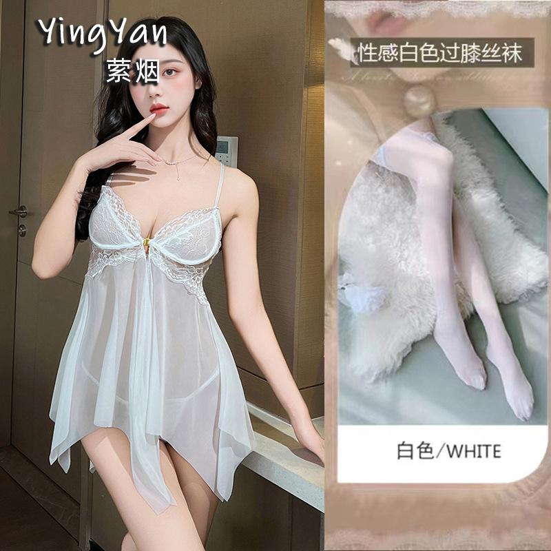 Sex underwear seduction thin lace suspenders sexy steel tray gathering nightgown uniform suit