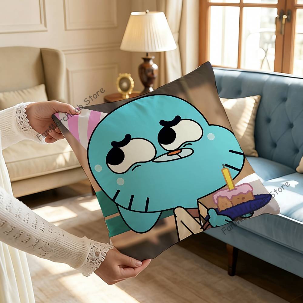 GGumballS Cartoon Watterson Pillow Covers Cartoon Sofa Decorative Home Doublesided Printing Short Plush Cute Cushion Cover