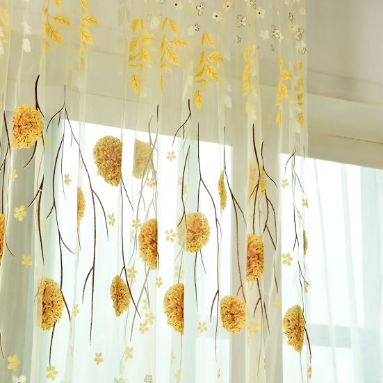 Window Voile Bright-colored Widely Applied Soft Texture Elegant Floral Printing Window Tulle Curtain for Living Room