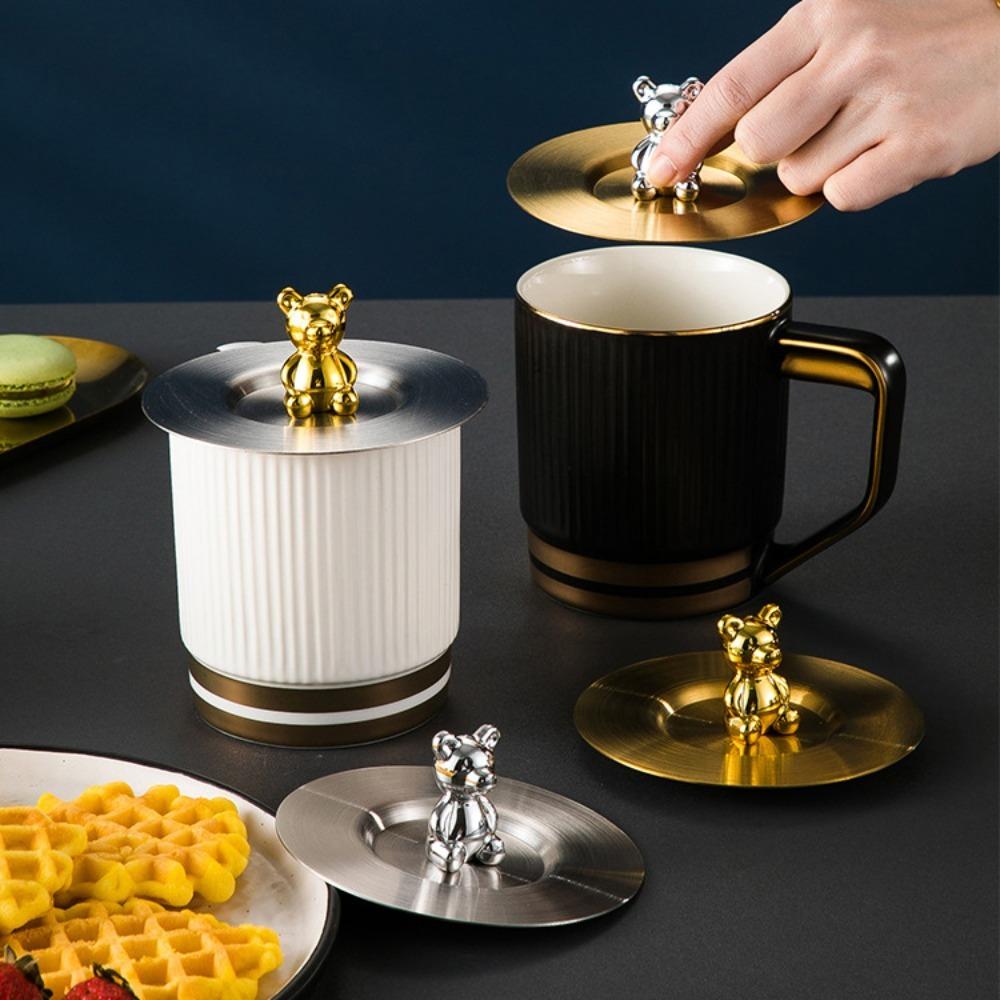Reusable Stainless Steel Cup Lid Cap Leakproof Dustproof Cup Lid  Mug Ceramic Cup Glass Cup