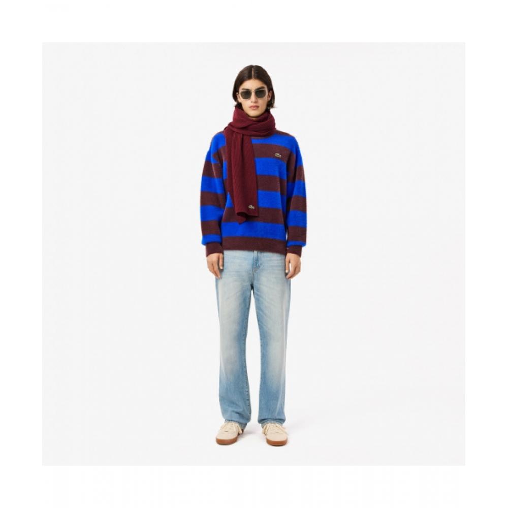 Lacoste Мужской свитер в полоску с двойной лицевой стороной [сине-коричневый]