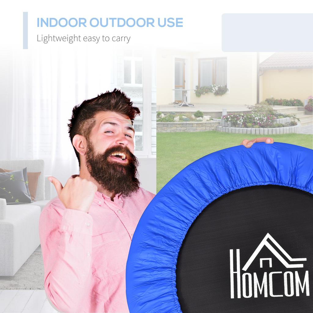 36" Mini Fitness Trampoline Home Gym Yoga Exercise Rebounder Indoor Outdoor Jumper with Safety Pad, Support Up to 100 KG, Blue and Black