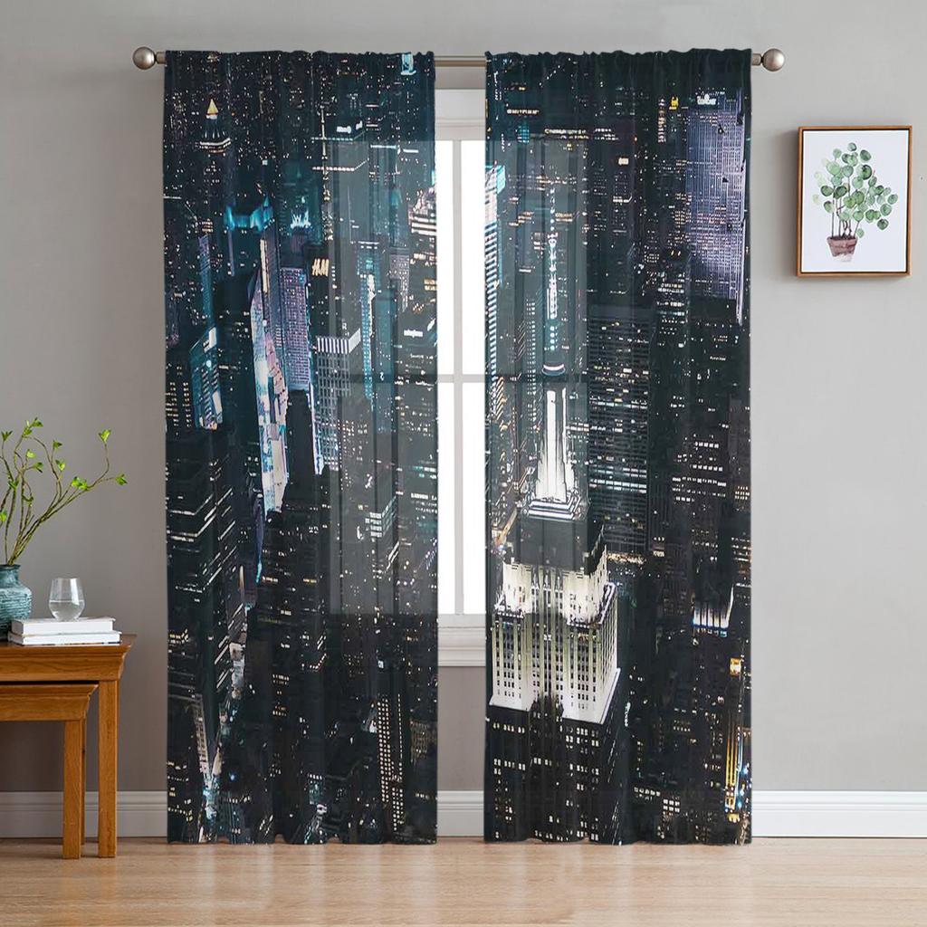City Night Lights Sheer Curtains Living Room Window Tulle Curtains For Bedroom Kitchen Home Decoration Voile Drapes
