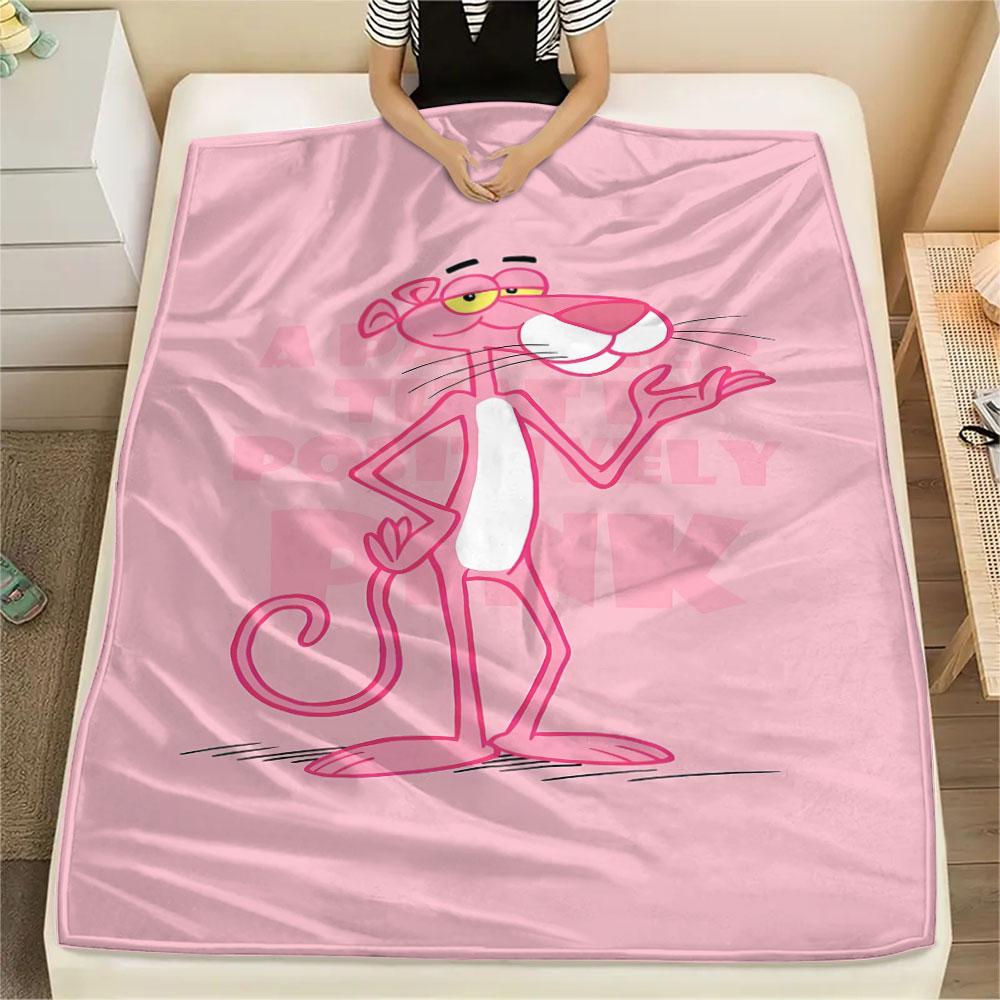 1PC Pink Panther Patterned Flannel Blanket Suitable For All Seasons for Home Decor Warmth and Comfort Gifts Holiday Present