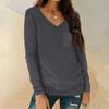 Women's Shirt V-Neck Casual Top With Pocket Fashion Solid Color Long Sleeve