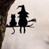 Metal Silhouette Cute Witch And Cat Garden Stump Patio Decorative Gardening Lawn Stump Inserts