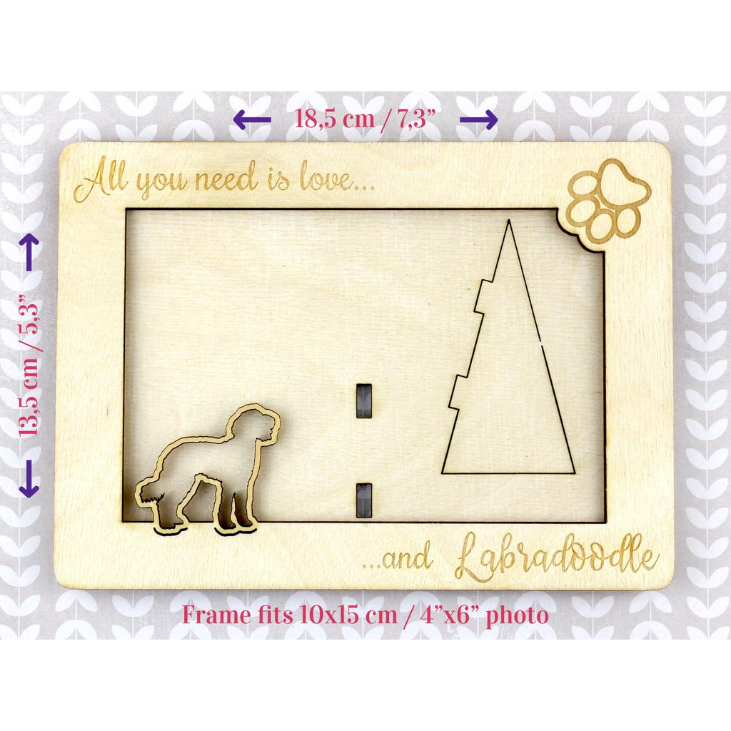 Labradoodle – Photo frame, engraved wooden frame | Art-Dog