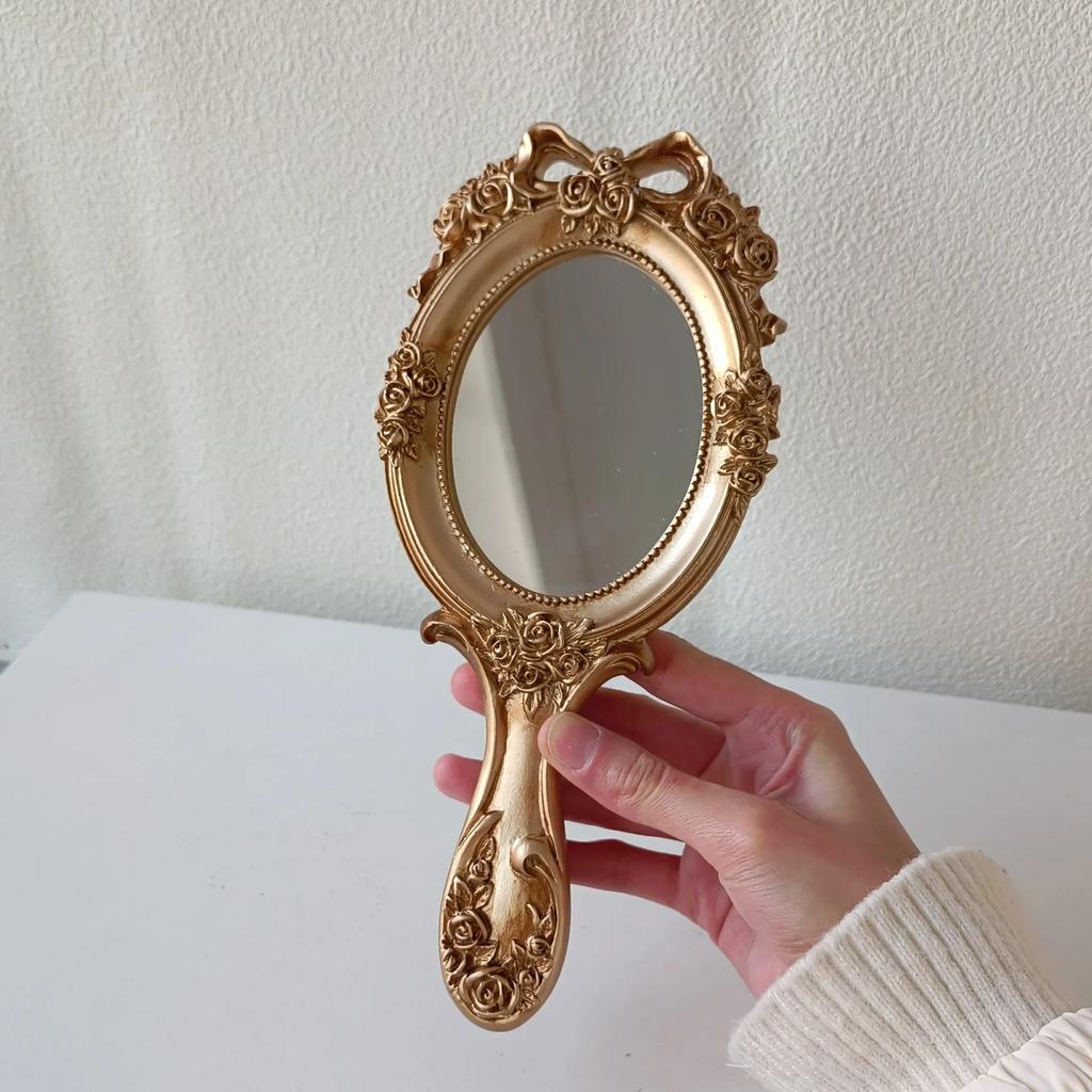 European Style Retro Handheld Mirror Vintage Makeup Vanity Hand Mirror Spa Salon Mirror Desktop Makeup Tools