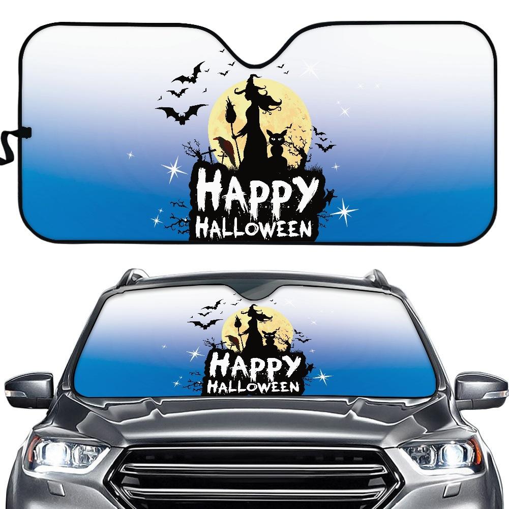 Halloween Themed One-Piece Sunshade Witch Crow Pattern Insulation Car Interior Sunshade