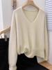 Luxurious V-neck Korean Style Loose Wool Sweater - 100% Pure Soft Knit for Autumn/Winter