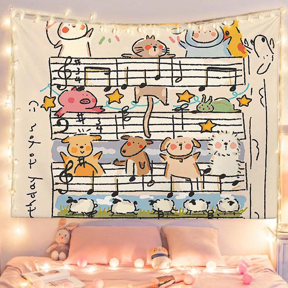 Graffiti Cute Little Animals Tapestry Wall Hanging Cloth for Dormitory Restaurant Rental House Bedroom Decor New Style