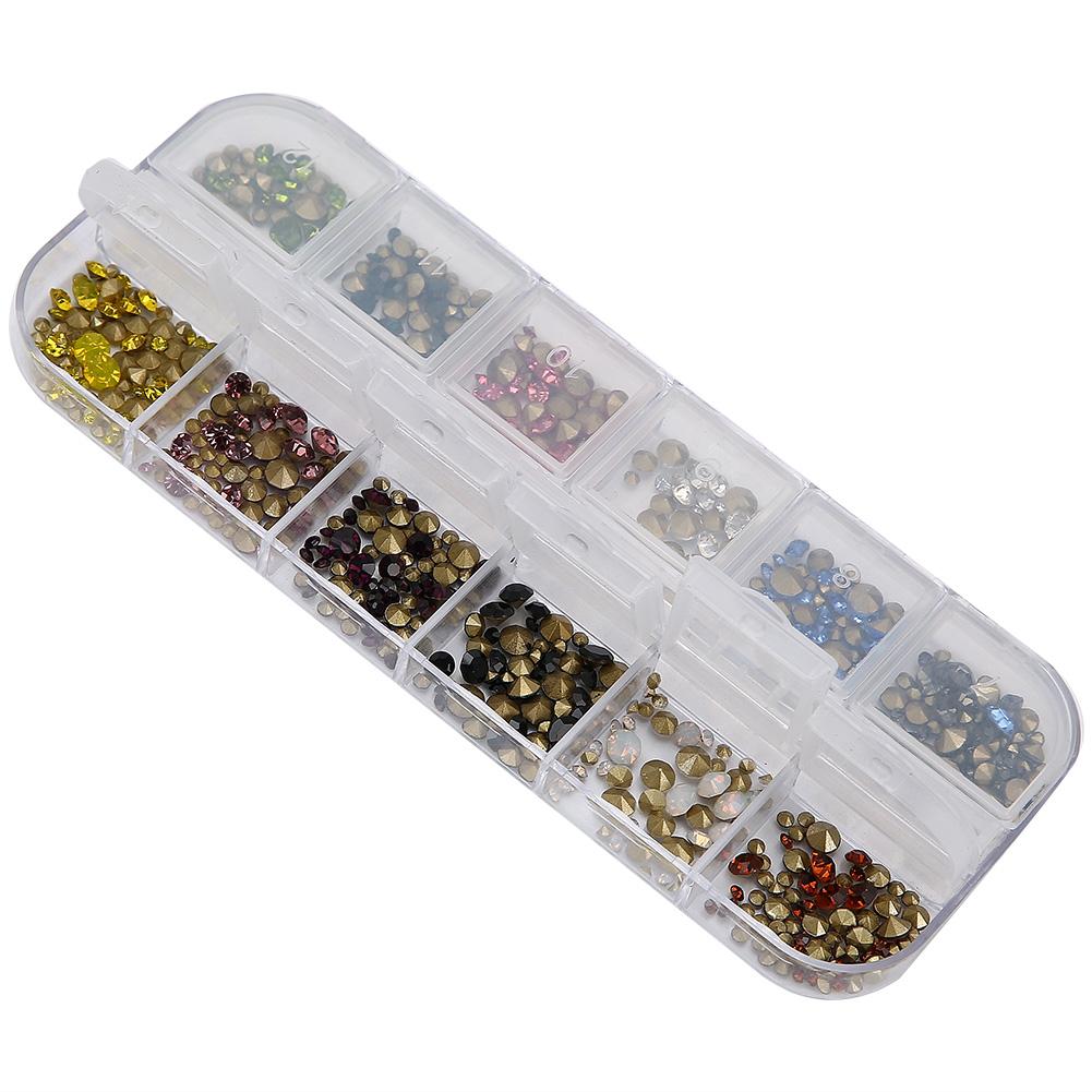 12 Grids Nail Art Rhinestones DIY Nail Decoration Glitter Rhinestones Manicure Tool