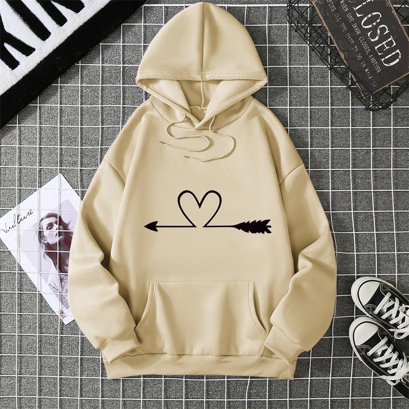 Women's Hoodie High Street Unisex Style Double Pockets Sweatshirts Outerwear Heart Print Women's Clothing