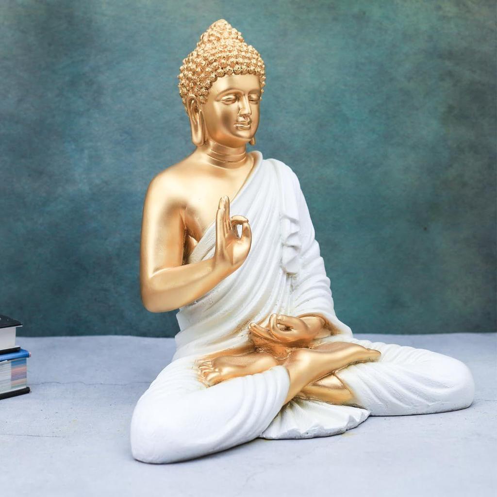 Polymarble Meditating Buddha Idols for Home Decor/Buddh/Gautam Buddha Statue Lord Figurine/Murti Religious Gift (White - 14inch)
