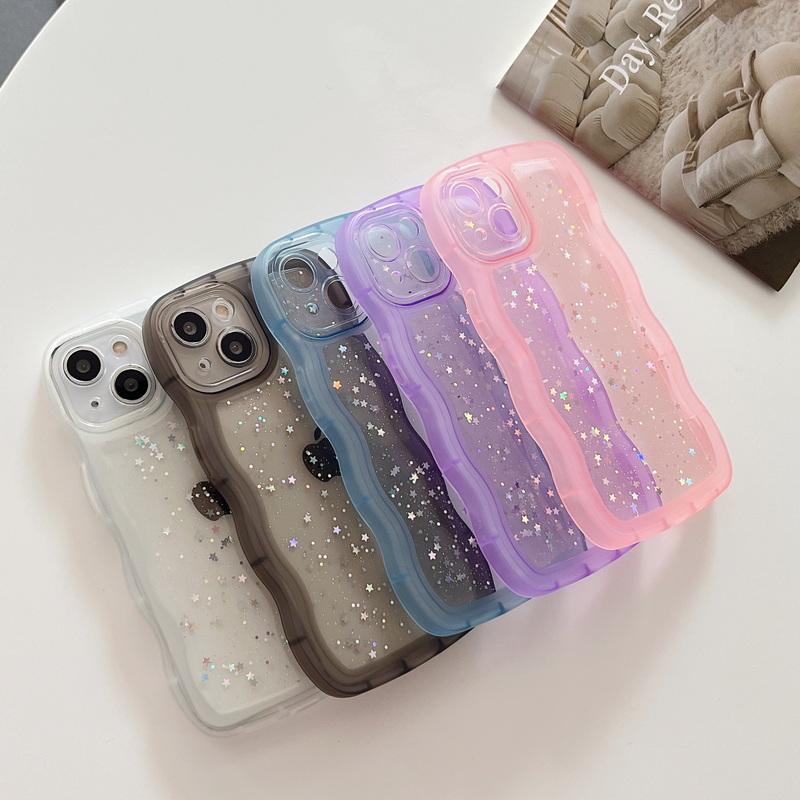 Чехол Curly Wave Frame для iPhone 16 Pro 15 14 Plus 13 12 Pro Max 11, ударопрочный, прозрачный, гибридный, с каплями клея, блестящий бампер