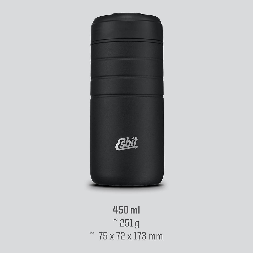 Esbit Majoris Thermo Mug with Flip-Top Lid, Black, 450ml, ESMGF450TLBK, Insulated/Cold Mug for Outdoor Camping