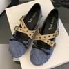 Fashion High Quality Denim Mary Jane Shoes Women Fashion Bow Cross Tied Buckle Designer Flats Comfortable Soft Sole Shallow Casual Shoes