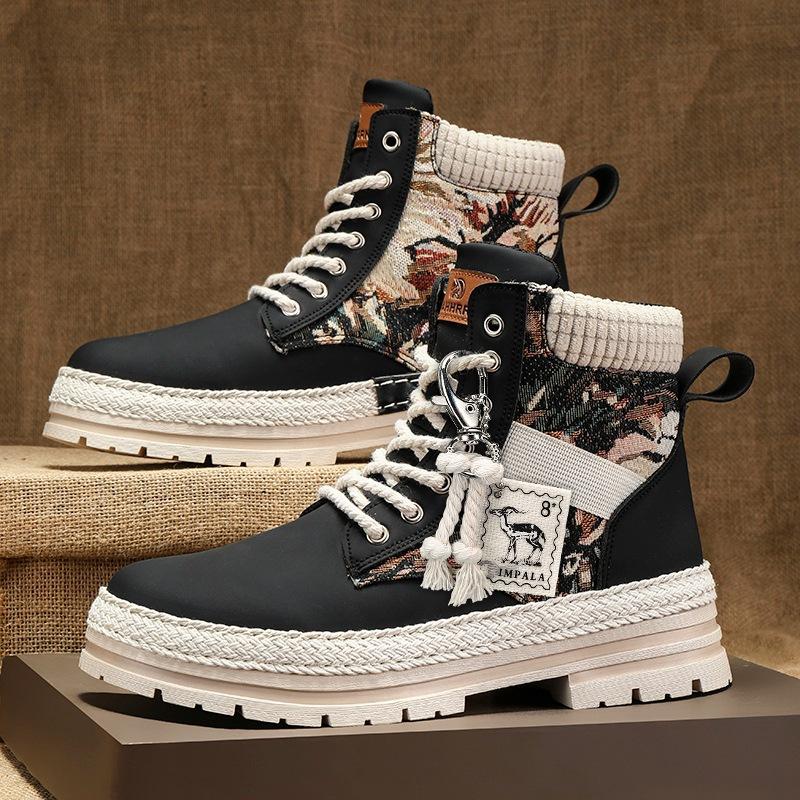 High-top Martin boots men's autumn and winter velvet men's boots heightening casual leather boots large size thick sole