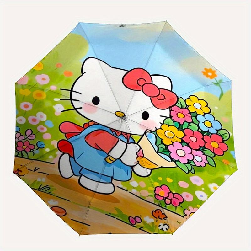 Hello Kitty,Flower Garden Automatic Folding Umbrella-Simple 8-Rib Design, Bright Cartoon Pattern, Durable Iron Frame, Suitable For Travel, O