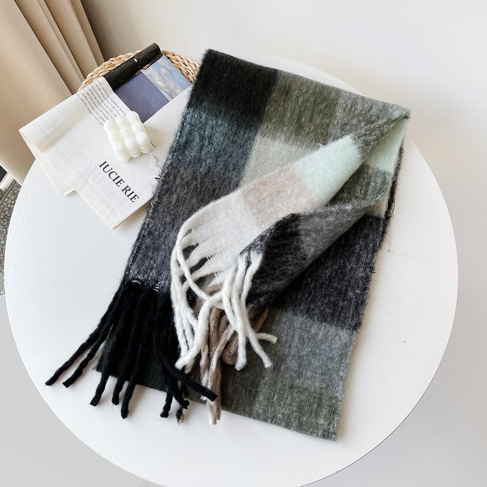 Winter New Couple's Colorful Checkered Scarf for Women's Winter Warmth Thick Mohair Long Scarf Shawl