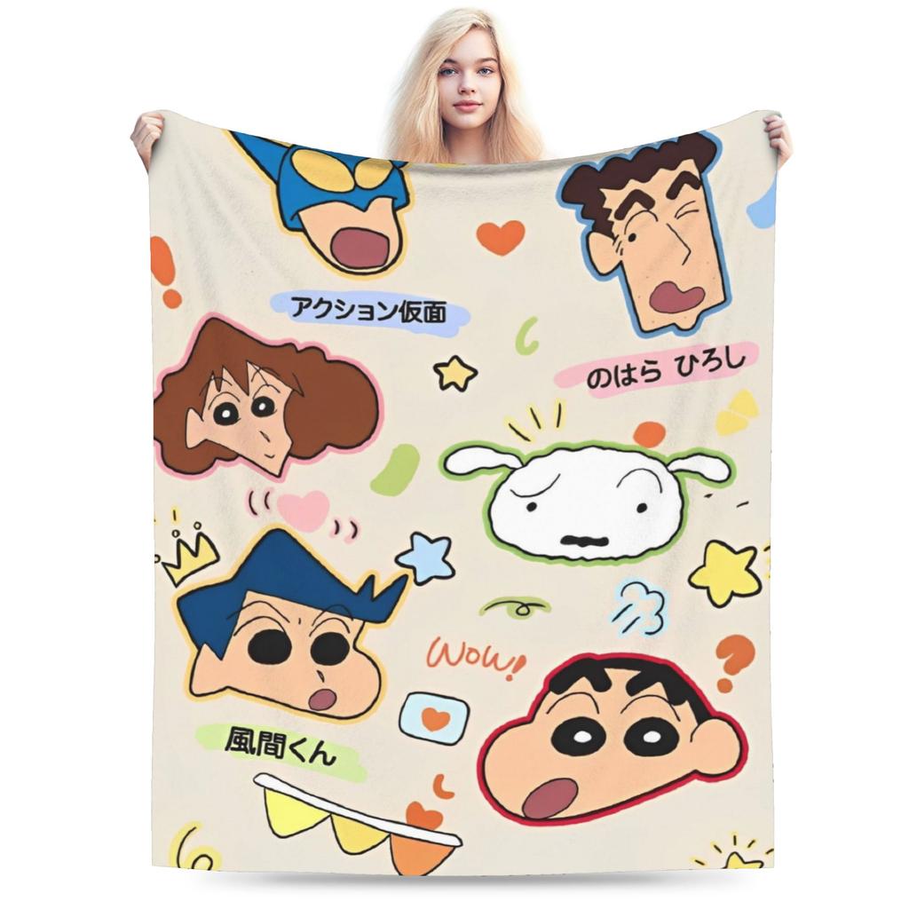 Crayon Shin Chan as Action Kamen Blankets Fleece Summer Air Conditioning Manga Multi-function Throw Blanket for Home Couch Quilt