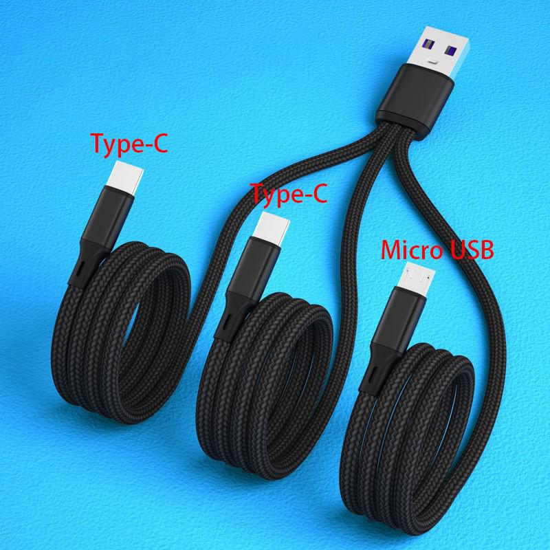 USB Charging Cable for Mobile Phone, Power Bank, Shaver Charging Cord, 3 Type-C, Micro USB, Fast Charging, 6A, 3 A