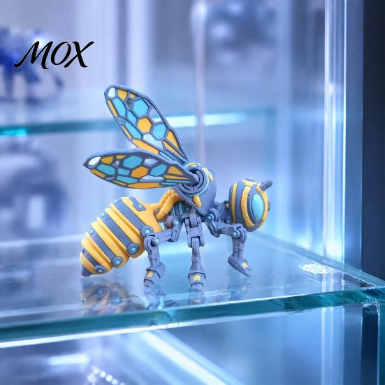 Hollow Body Mechanical Art 3D Printed Articulated Bee Figurine, Flexible Joint Fidget Toy with Keychain, Futuristic Insect Figure Desktop Ornament for