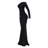 Женское вечернее платье с V-образным вырезом, открытыми плечами, боковыми разрезами, длиной до пола, длинными рукавами, плиссированное, облегающее