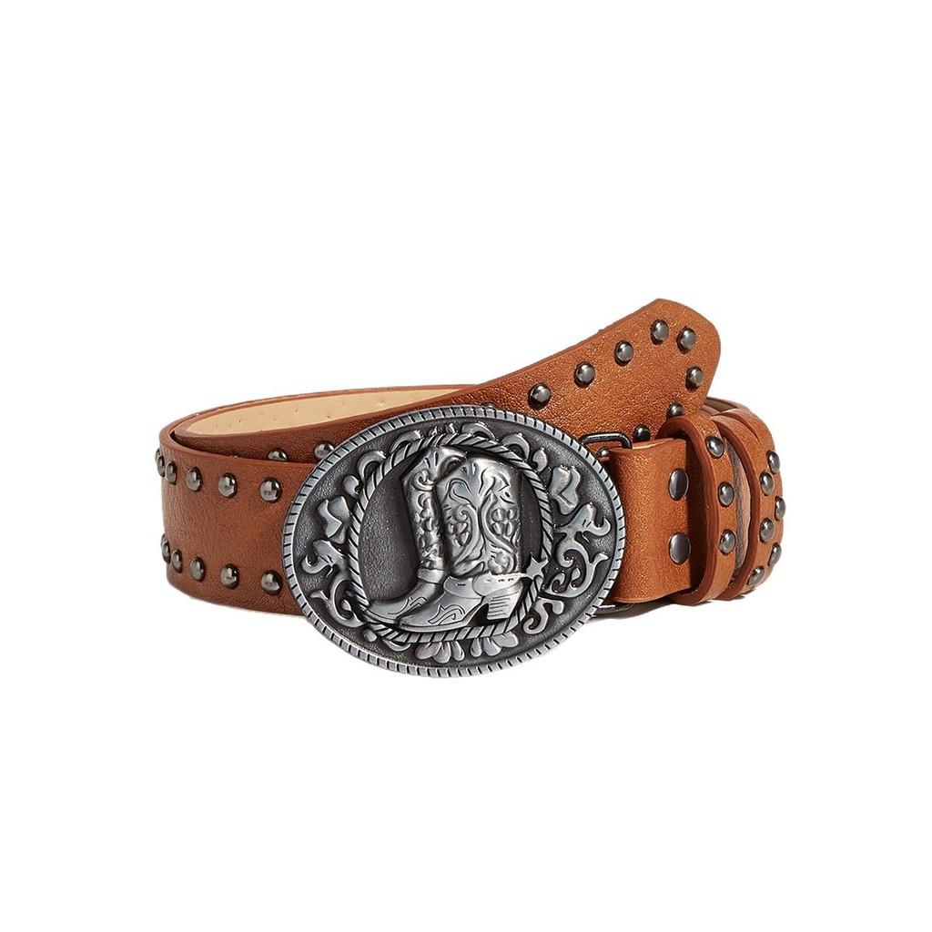 Belt Leather Punk Buckle With High Heel Shoe Design Circular Buckle Decor Rivet