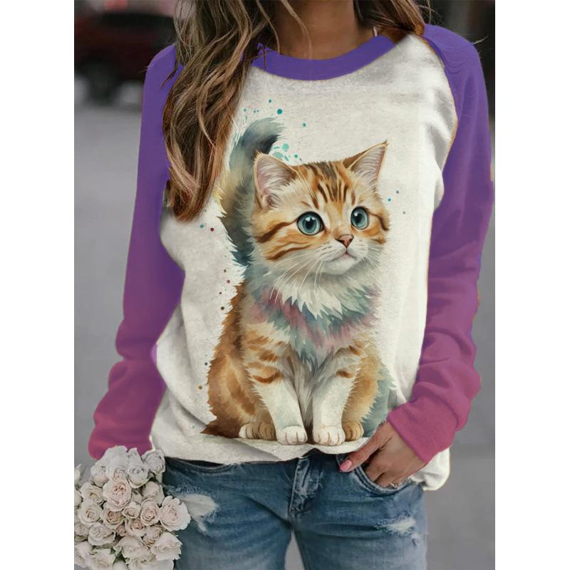 Милая кошка, собака, животное Иисус спортивная футболка с 3D-принтом для женской осенней одежды с открытыми плечами, с длинным рукавом, пуловер, топ в стиле Харадзюку для женской одежды