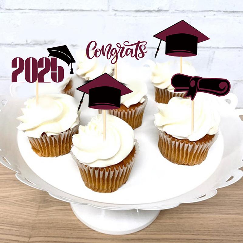 16Pcs Sparkling 2025 Graduation Cupcake Decoration Graduation Season Theme Party Decoration