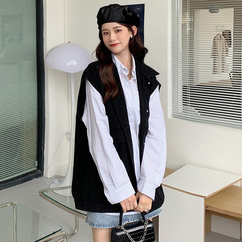 Узкий женский джинсовый жилет: Ретро корейский топ без рукавов, свободная короткая куртка для ранней осени