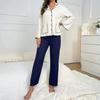 Womens Long Sleeve Pajama Set Fall Winter Collared Cardigan Loungewear Two Piece