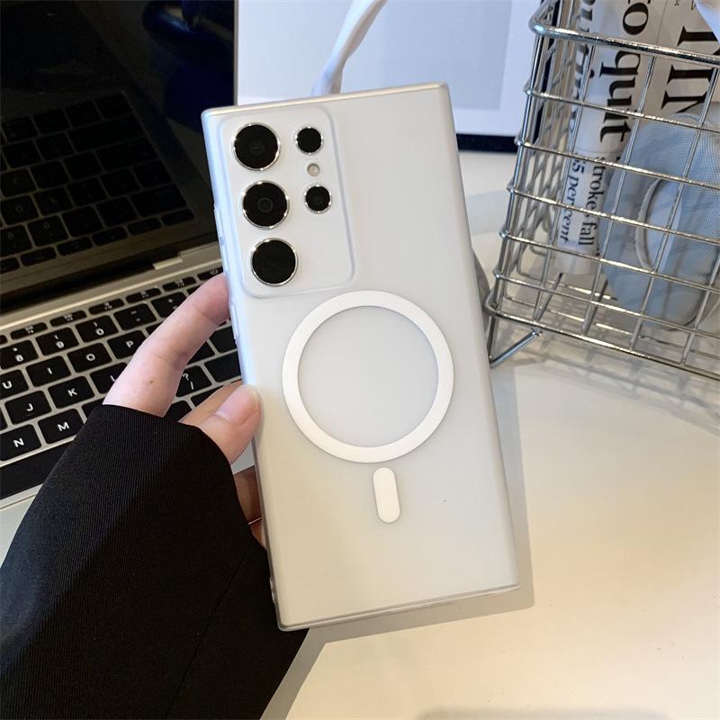 Samsung S24 Mobile Phone Case PC Essence Hole Ice Fog Magnetic Absorption S23 Ultra Skin Feeling Matte Semi Transparent Ultra Thin Hard Shell