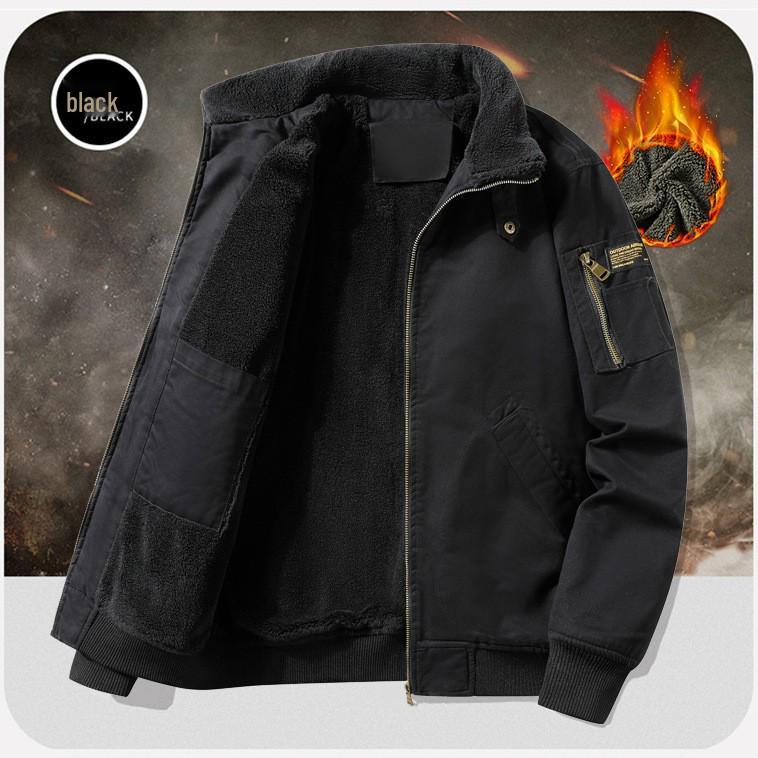 Men's Plus Velvet Thick Flight Jacket - Autumn/Winter Casual Solid Color Sports Coat