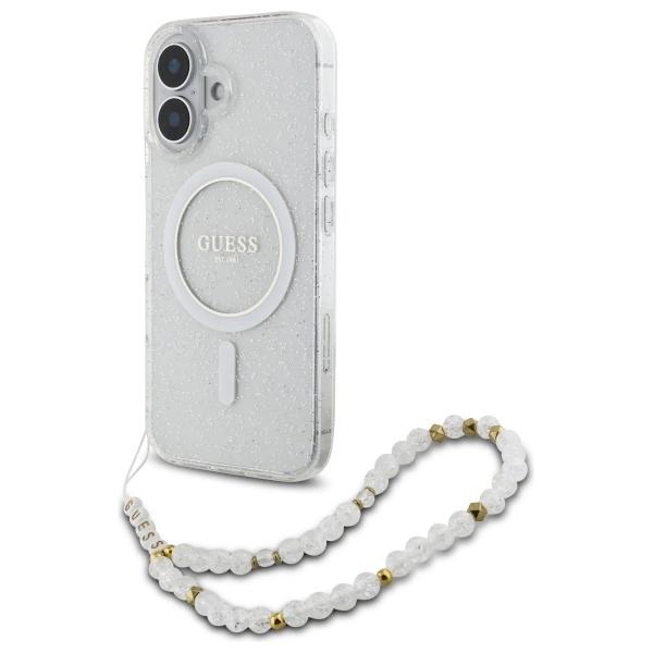 Guess Guhmp16Mhgcrelst Iphone 16 Plus6.7 Przeźroczysty/Transparent Hardcase Iml Glitter With Pearl Strap Magsafe