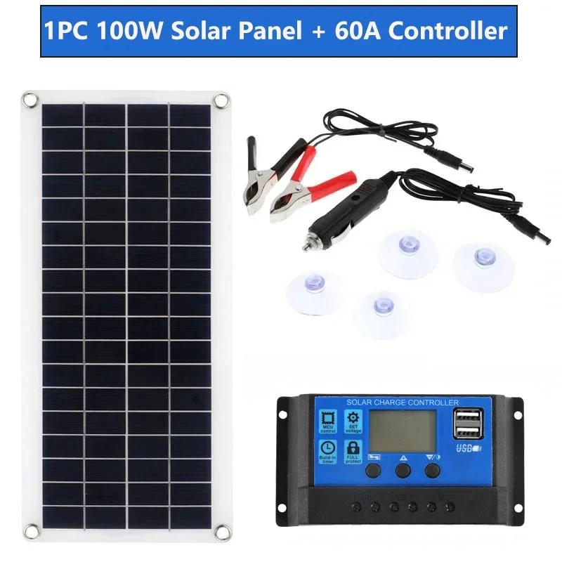 100W Solar Panel Kit Dual 12V USB With 30A/60A /100A Controller Solar Cells Poly Solar Cells for Car Yacht RV Battery Charger