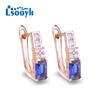 LSOOYH Clip Earrings Rose Gold Color Fashion Earring For Women Hollow Blue Cubic Zirconia Stud Earrings Jewelry