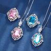 Jewelry Copper Bottom Gold-Plated Simulation Aquamarine Pink Diamond Small Fresh Set Pendant Ring 10 * 14