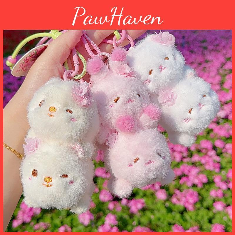 Sakura Season Cat Bear Rabbit Animal Plush Keychain With Hanging Strap For Bag Decor