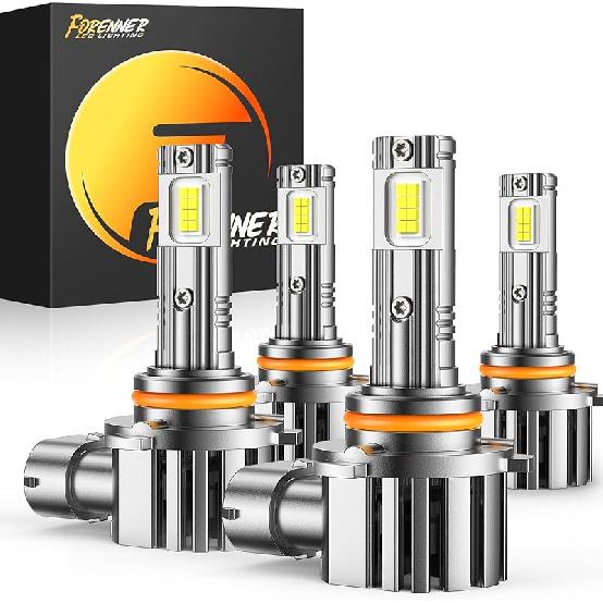 Forenner 9006 9005 Light Bulbs Combo, Ultra Brightness 6500K Cool White, 9005/HB3+9006/HB4 Fog Light Bulbs, 1:1 Size Front Fog Lamps, Play-N-Plug,