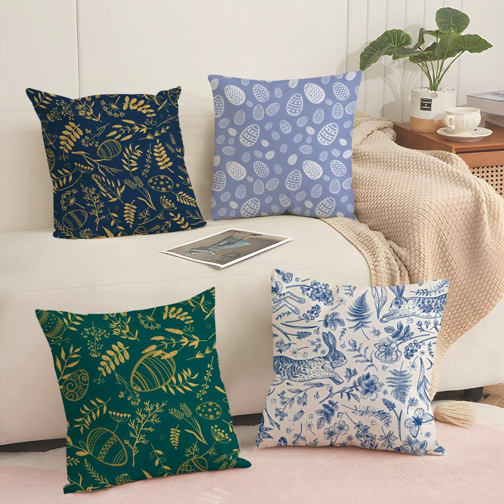 Happy Easter Cushion Cover Soft Short Plush Pillow Cover Smooth Cozy Texture Aesthetic Cushion Case Home Decor